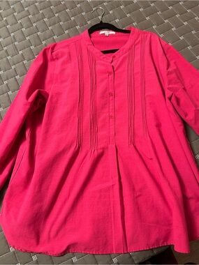 TravelSmith Hot Pink Pintuck Button-Front Women's Tunic